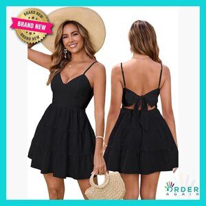 Floral Mini Sundress V Neck Backless Boho Summer Casual Beach Graduation Dress